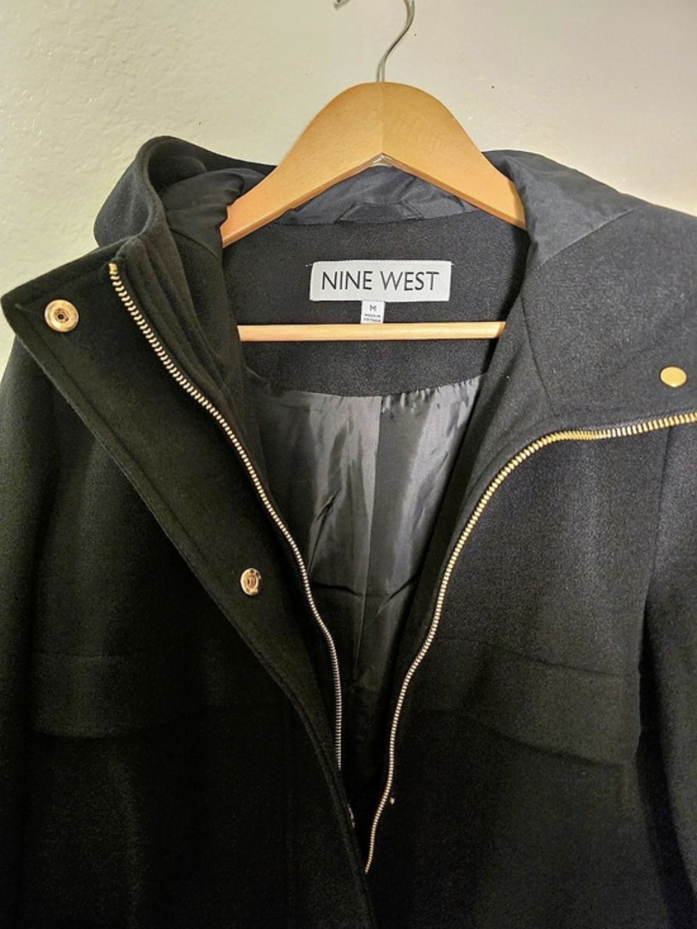 Nine West Hooded Black Jacket Size Medium NWT